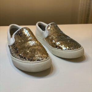 Tory Burch Carter Women's Gold & Silver Sequin‎ Slip-On Sneakers US Size 10.5 M